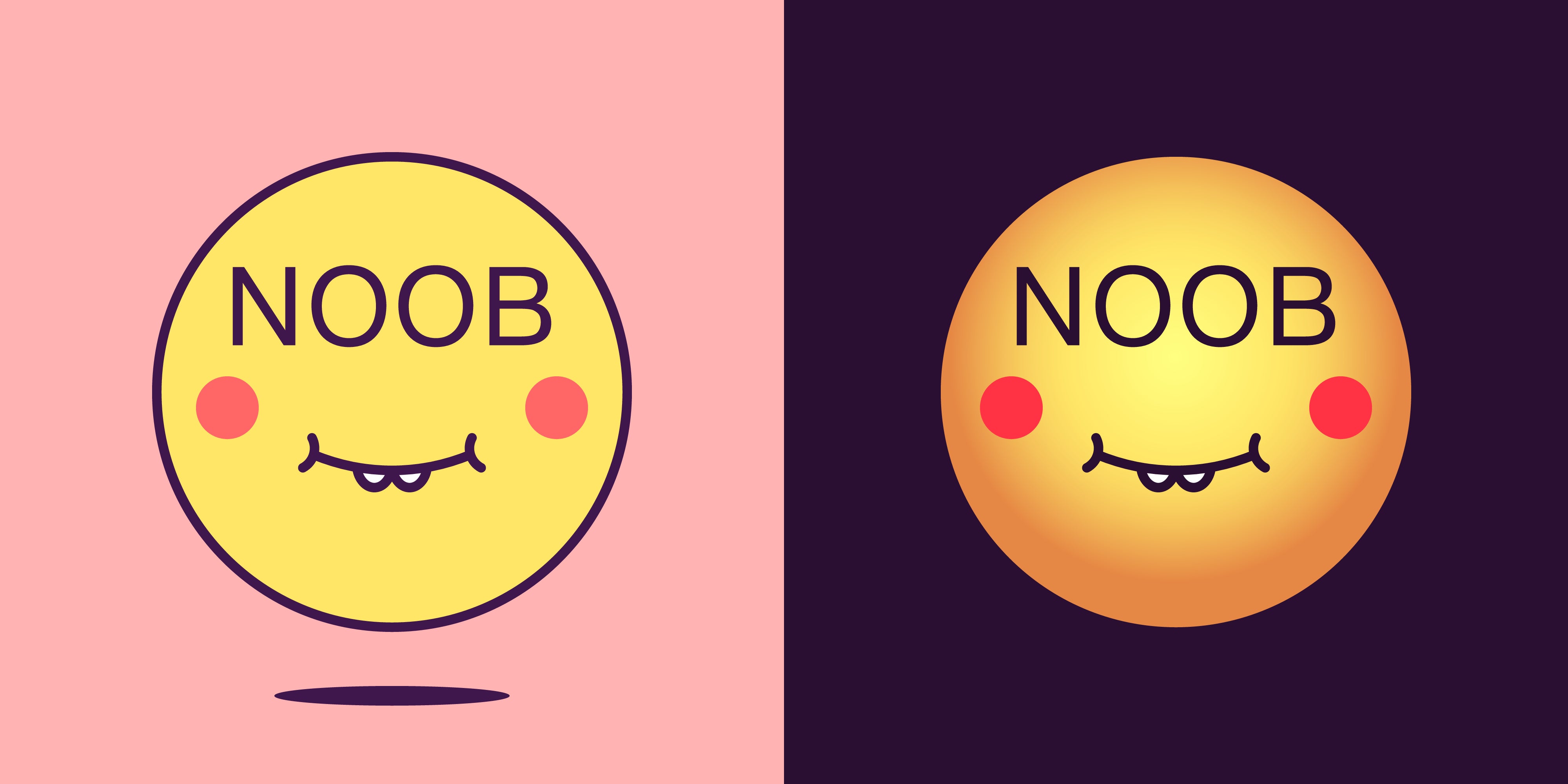 Emoji with two teeth sticking out saying "noob" over where eyes would be.