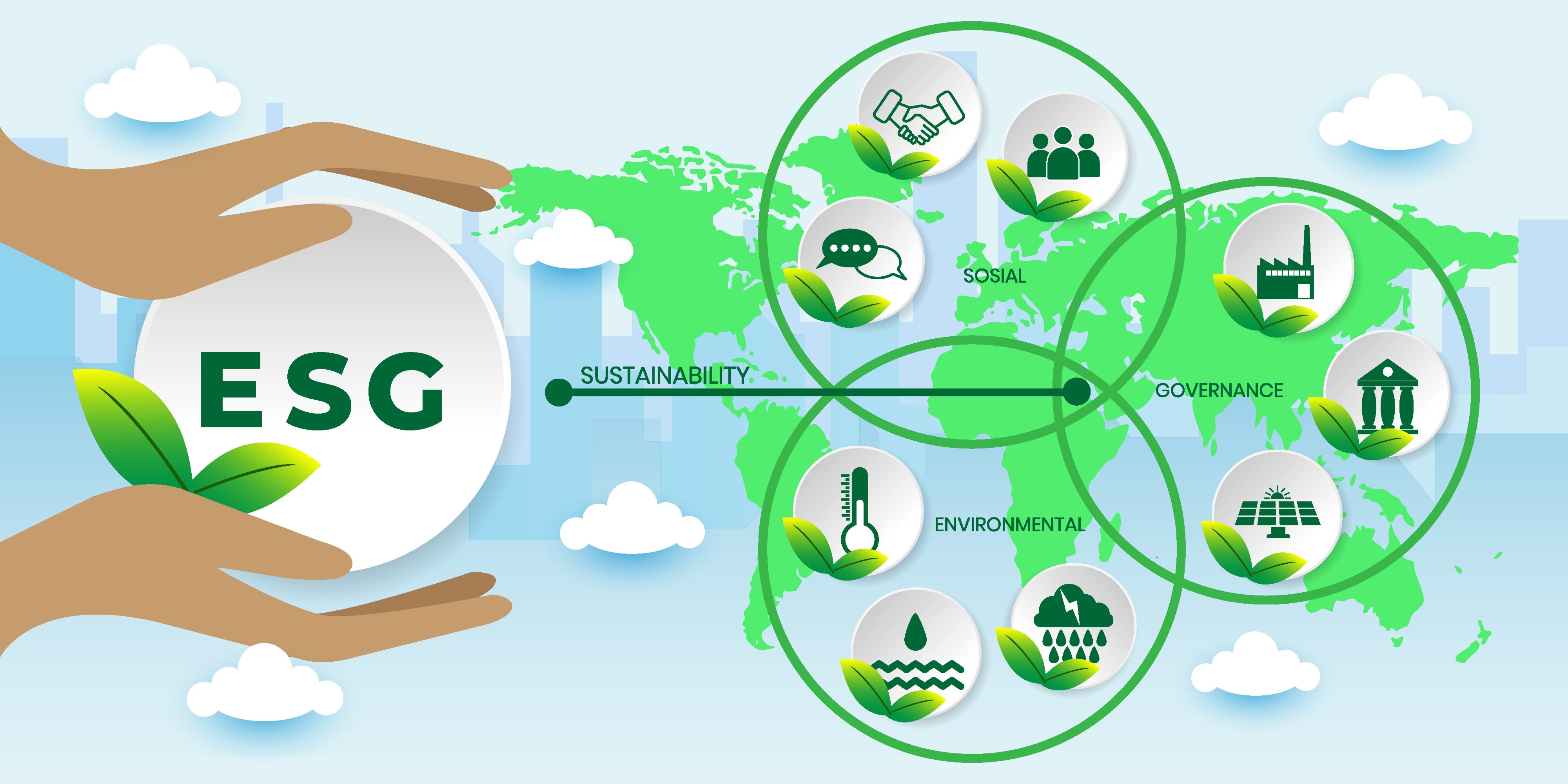 Environmental, social, and governance (ESG) illustration.
