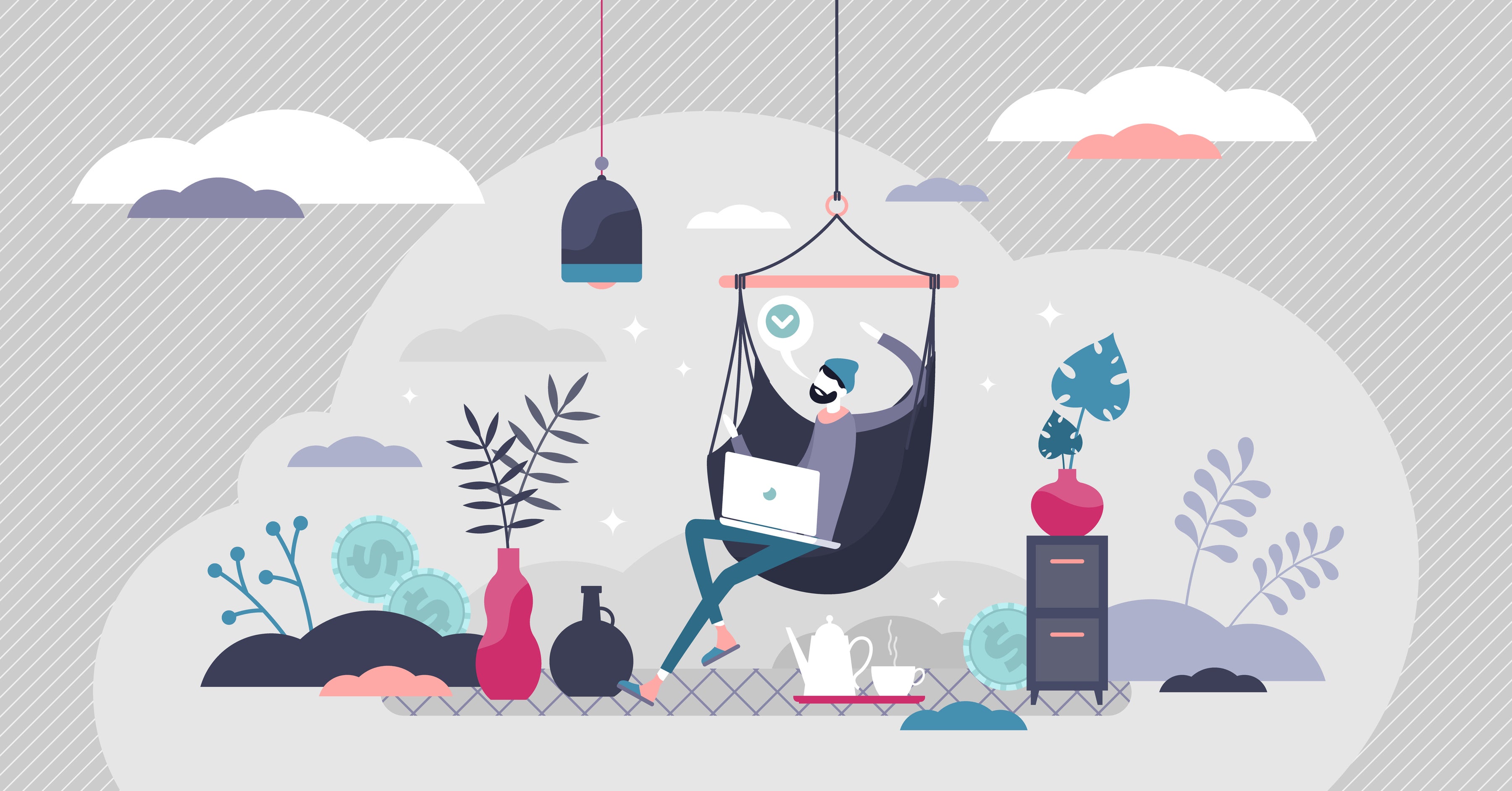 Illustration of man in hammock working from home