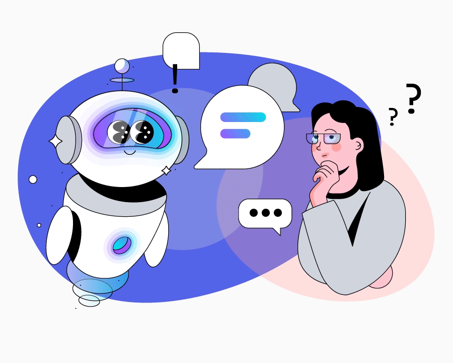 A robot and a worker chatting.