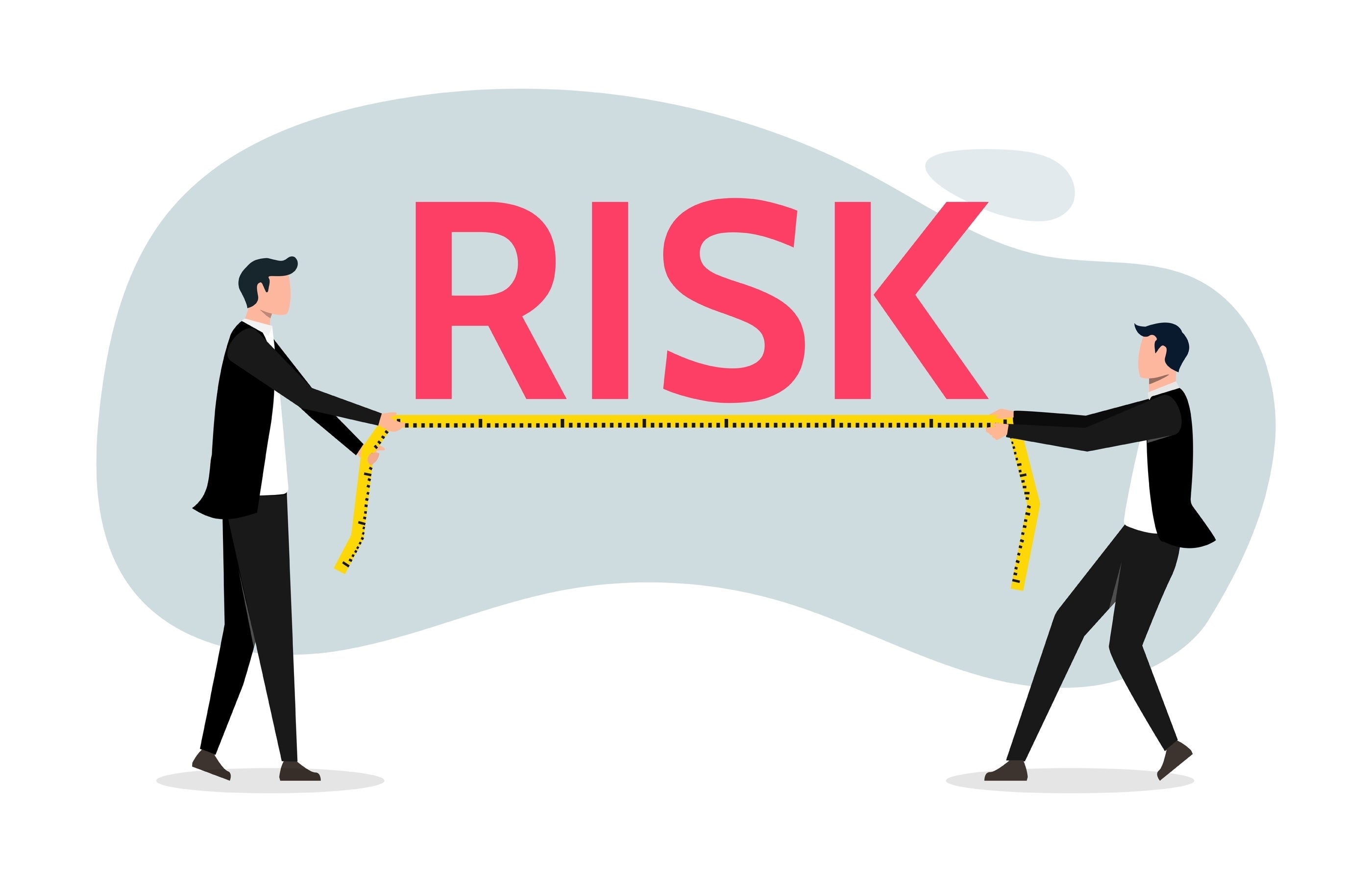 Two businessmen measure the work 'risk' 