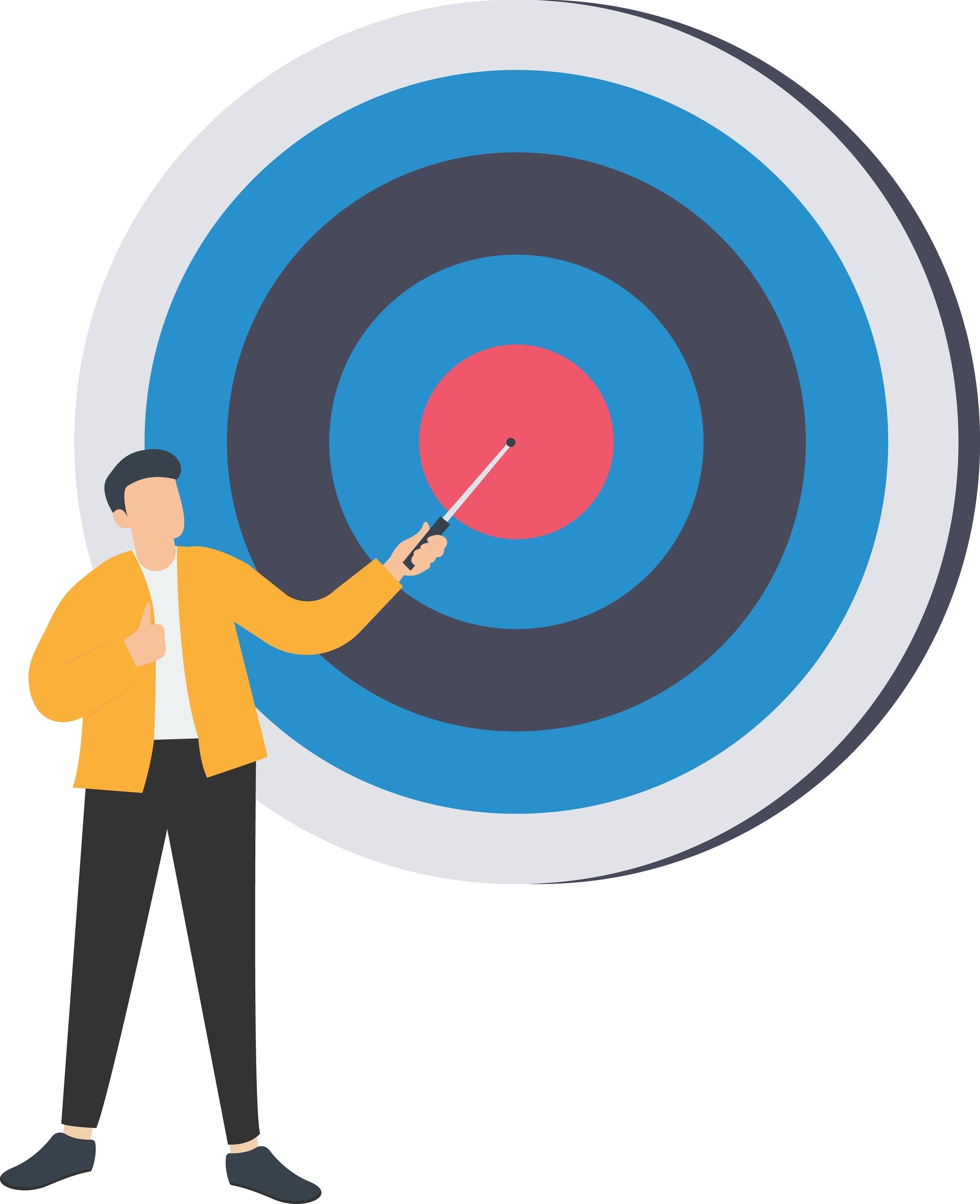 Businessman pointing at center of target.