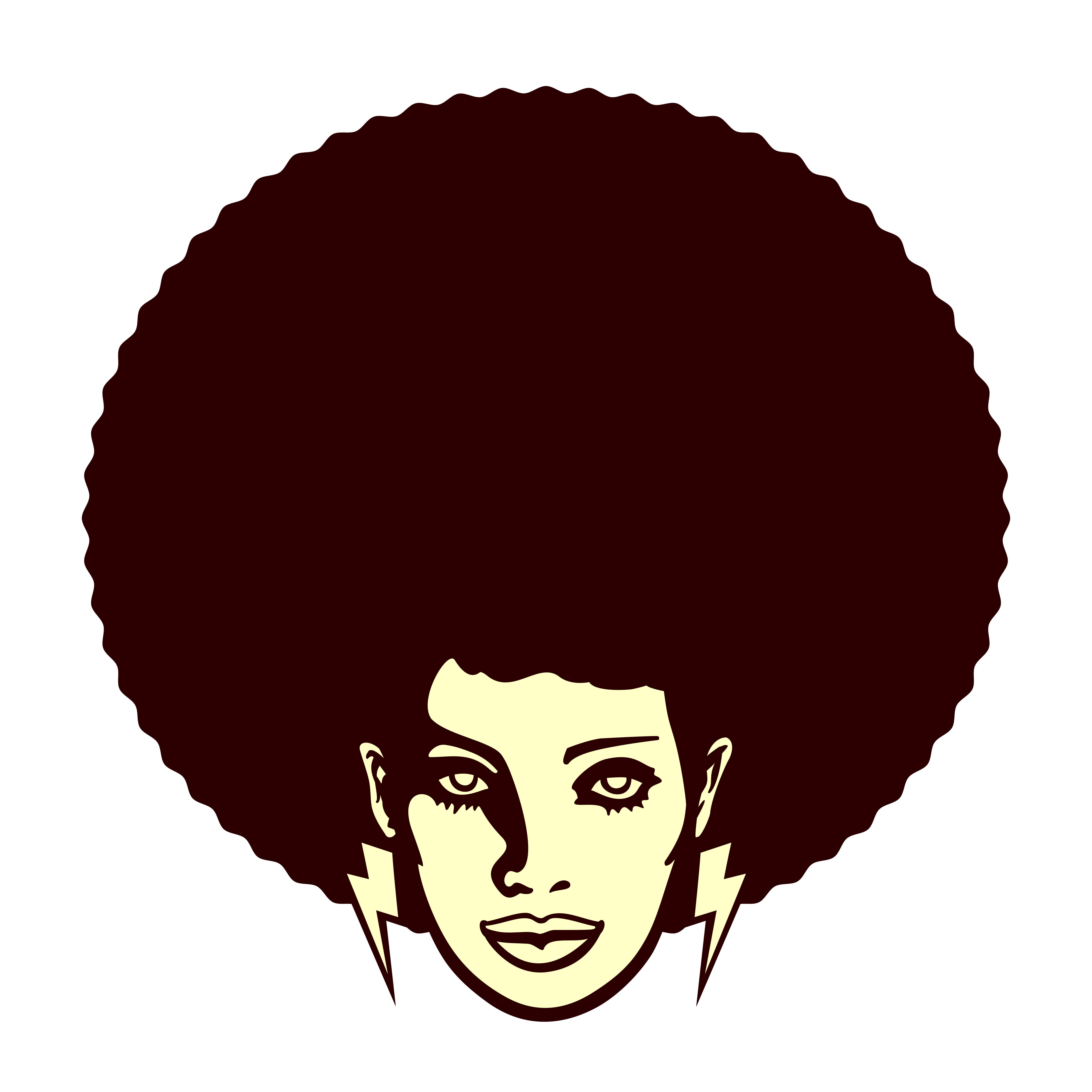 comic-type illustration of person, appears to be woman, with afro