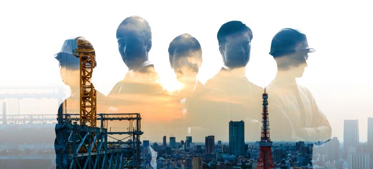 silhouettes with Vietnamese skyline 