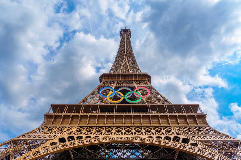 Olympic rings on the Eiffel Tower