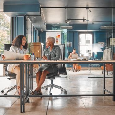 Workers in a modern workplace