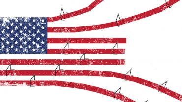 hurdles placed over the stripes in the american flag