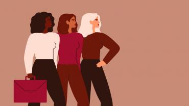 Red tones digital drawing of three diverse business women