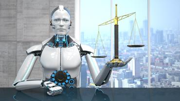 Robot holding scales of justice