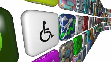 icon of wheelchair lined up with other icons, images unclear, as if it might indicate that accommodation needs are a critical part and there are other areas in addition to wheelchairs