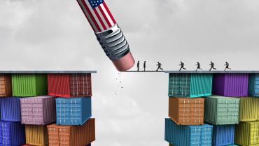eraser with American flag erasing bridge between containers
