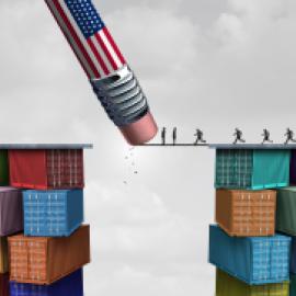 eraser with American flag erasing bridge between containers