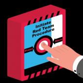 Hand pressing a button labeled Initiate Red Team Procedure.
