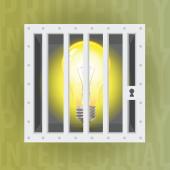 a lightbulb behind a locked door. surrounded by the words intellectual property