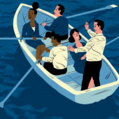 business people in a rowboat