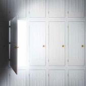 one open door surrounded by many closed doors