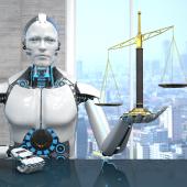 Robot holding scales of justice