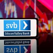 Silicon Valley Bank logo on an iPhone. 