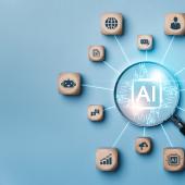 magnifying glass showing different AI uses