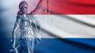 Lady Justice with Netherlands flag background